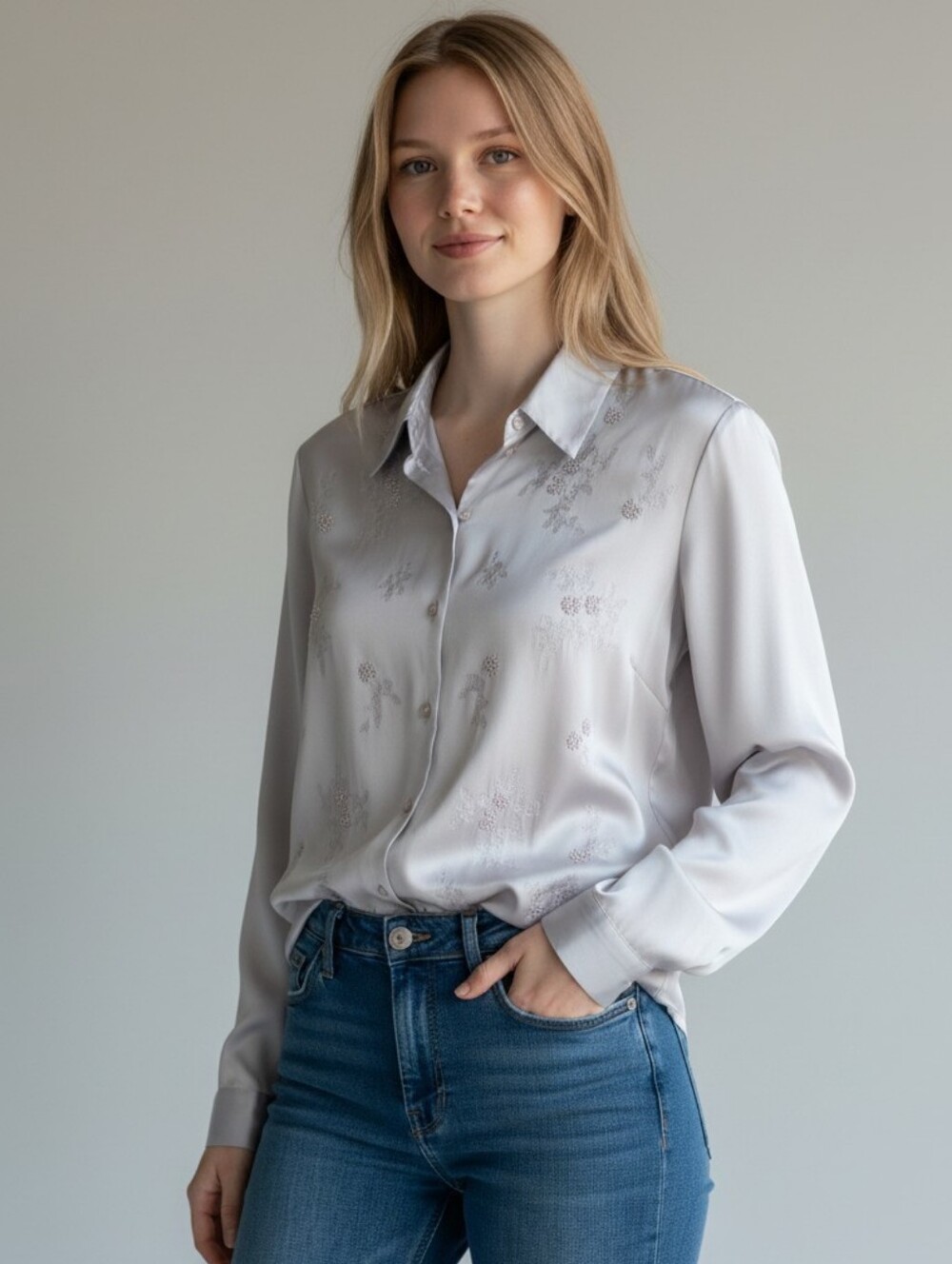 Laura Scott Vintage Silver Satin-Look Blouse Label